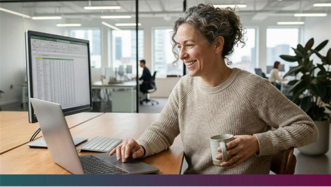 A person smiling at a computer