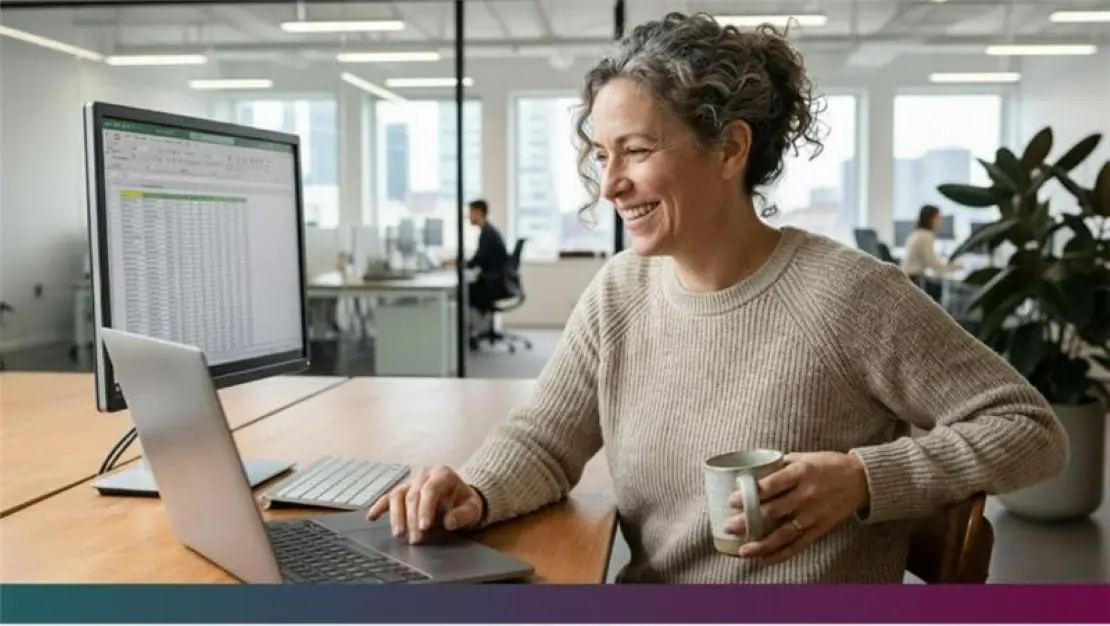 A person smiling at a computer